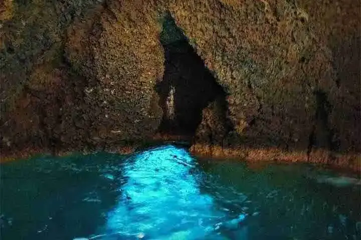 The glowing blue water inside the Grotta Azzurra (Blue Grotto)